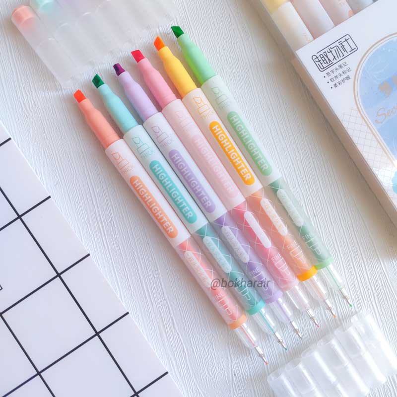 IMG_20231203_125418-(1) ماژیک هایلایتر و روان نویس نوک نمدی دو سر Secret Garden شش رنگ - Image 1