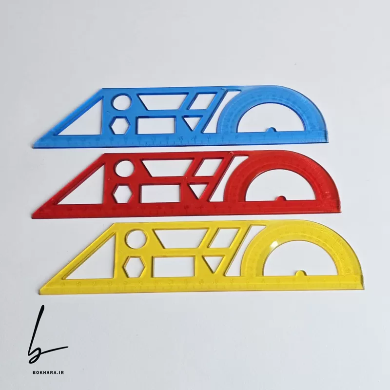 خط کش 20 سانتی شابلون دار با نقاله شیشه ای