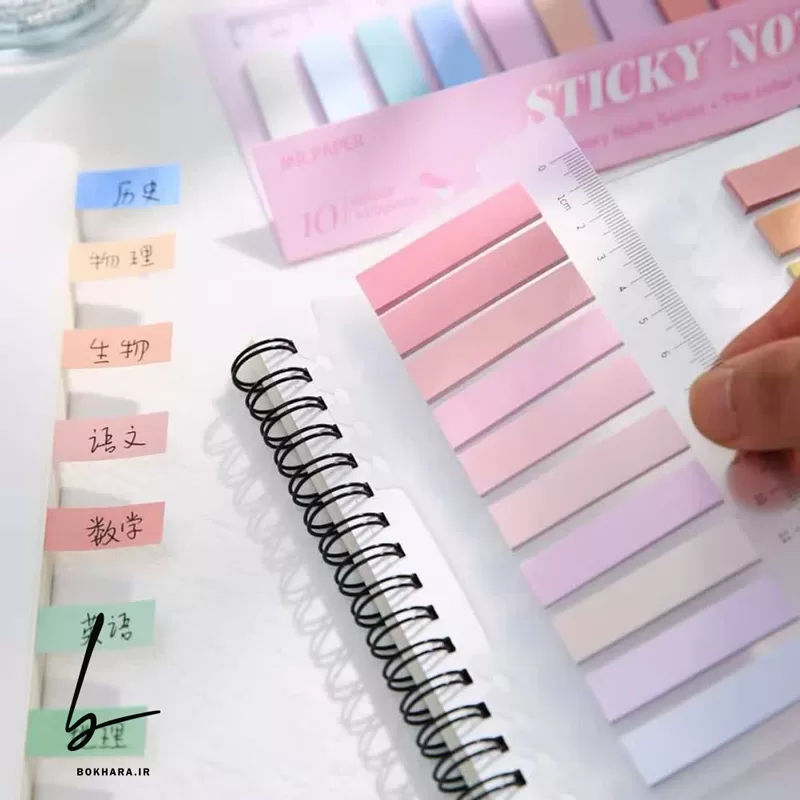 ست 10 رنگ ایندکس استیک نوتی خط‌ کش دار سری Color Note