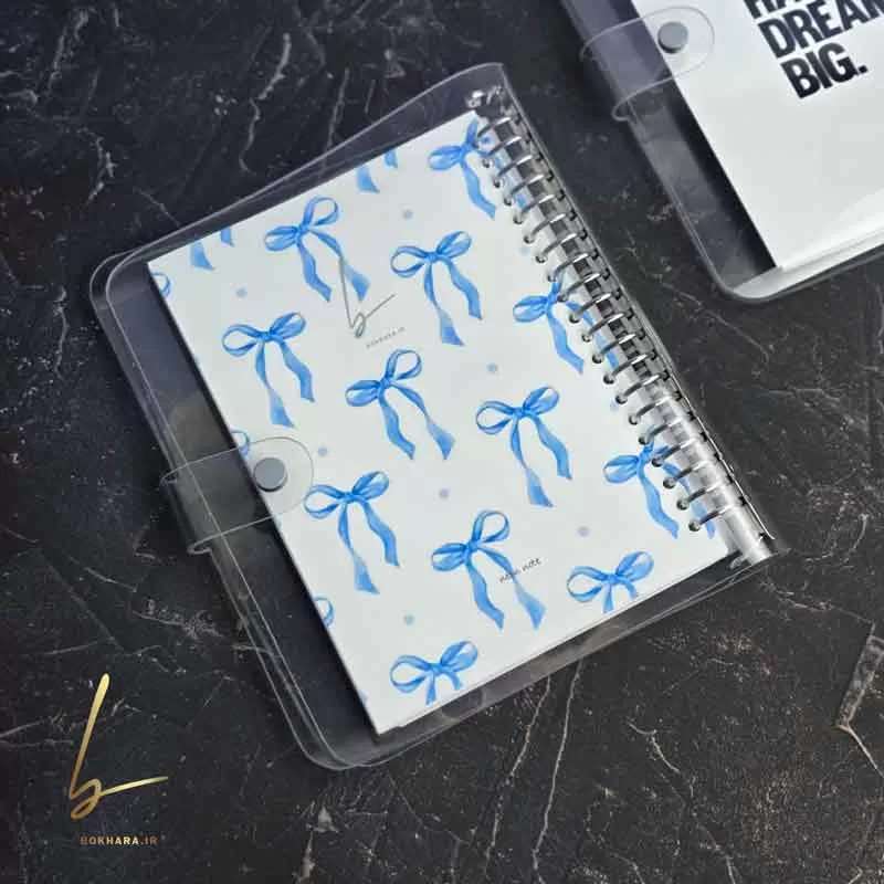 كلاسور شفاف سايز A5 طرح پاپیون آبی